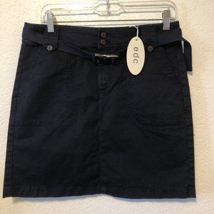 NWT Blue Belted Mini Skirt Waist 32” EDC Zipper Front Length 17”